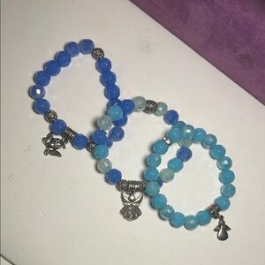Chic Blues & Silver Angel Charm Bracelet Set